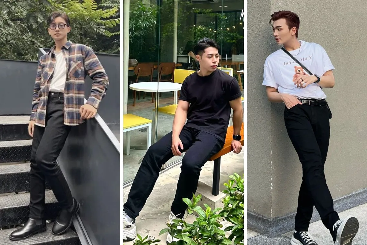 phối đồ quần jean đen nam