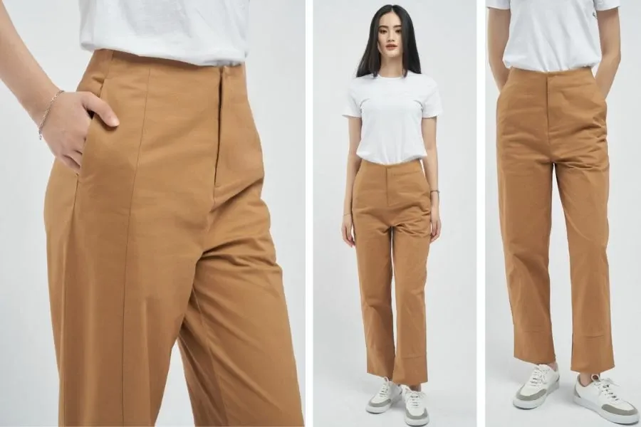 Quần kaki nữ trơn mang đến vẻ đẹp thoải mái, năng động nhưng vẫn giữ được nét thanh lịch cần có.