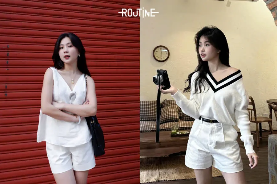 Áo kiểu nữ cổ chữ V dễ thương, cá tính