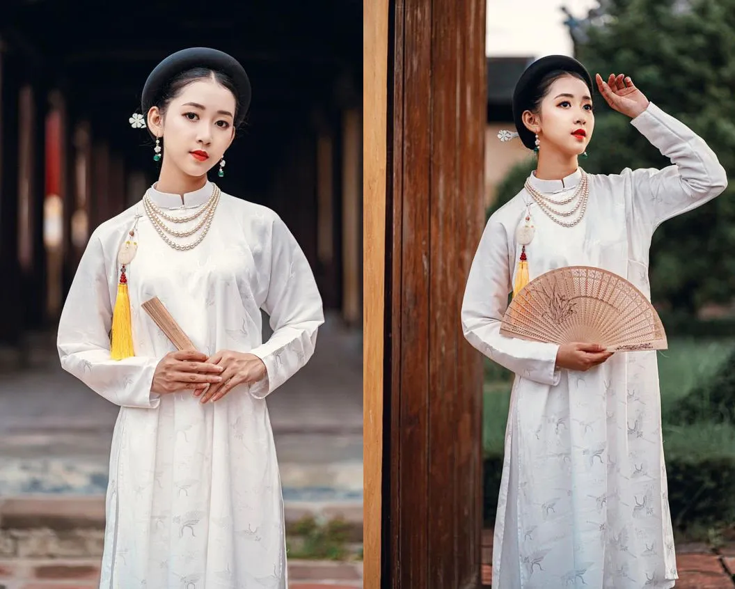 Mẫu áo dài ngũ thân cách tân màu trắng tinh khôi