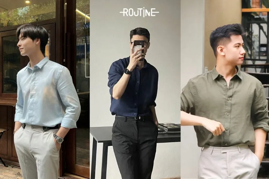 Áo sơ mi nam Hàn Quốc dài tay dáng ôm