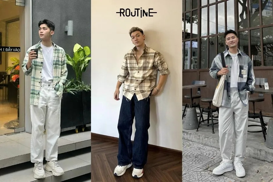 Kiểu áo khoác sơ mi nam Hàn Quốc kẻ caro