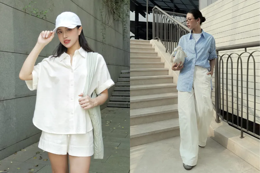 Set đồ cùng áo sơ mi nữ form rộng mang phong cách năng động, trẻ trung