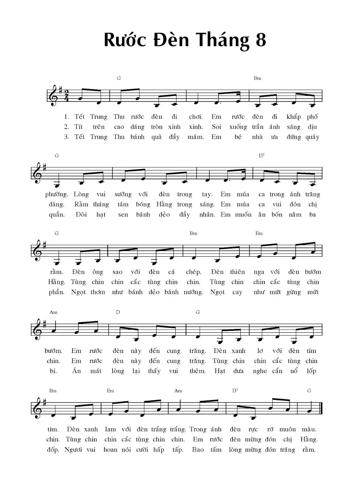 Bài hát trung thu Rước đèn tháng Tám