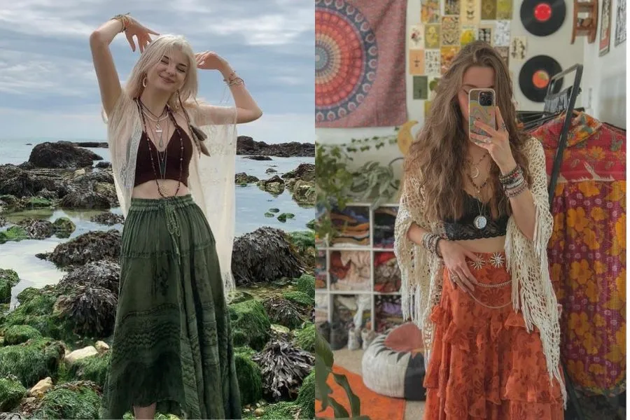 Thời trang Hippie nữ tự do vẫn được một số bạn nữ yêu thích trong năm 2024 (Nguồn: Pinterest)