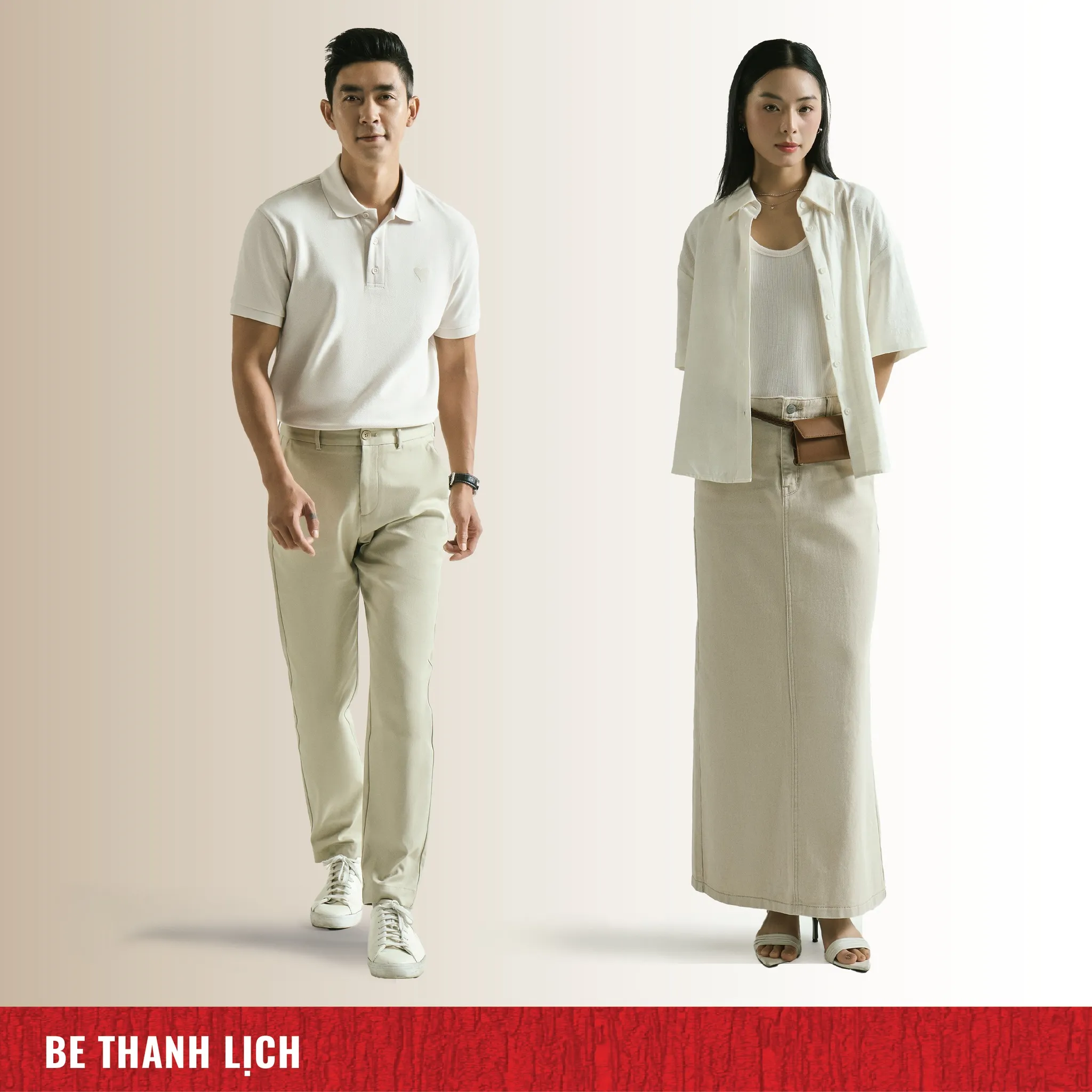 Set đồ cặp đôi ton sur ton hiện đại với màu sắc be nhẹ nhàng, hợp mệnh Thủy (Nguồn: Routine)