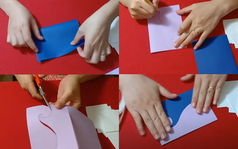 gấp tờ giấy màu màu xanh lại