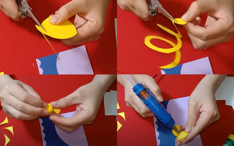 cắt giấy màu vàng thành hình tròn