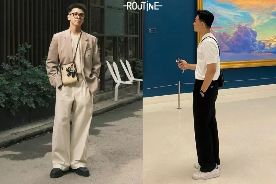 Quần tây nam ống rộng có lưng quần ôm vừa vặn, ống quần rộng dài