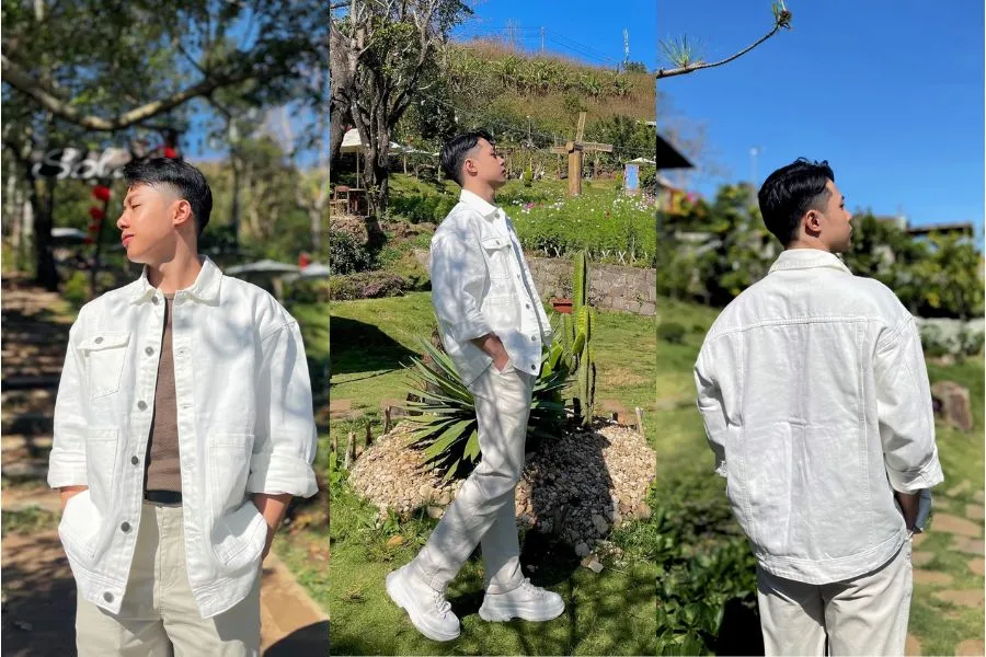 Vẫn với tông màu trắng nhưng chàng có thể thể hiện phong cách tao nhã, lãng tử của riêng mình.