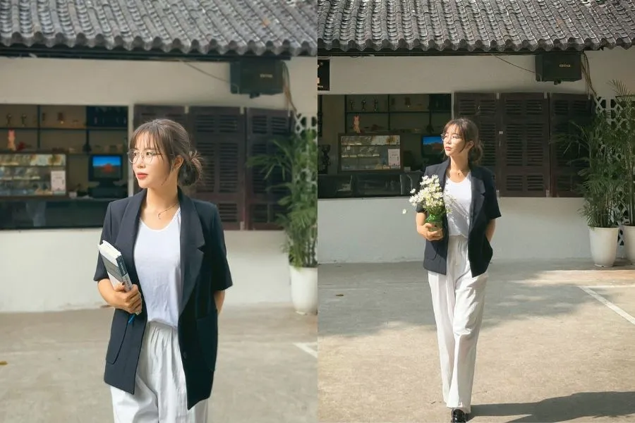 Chiếc áo blazer cho nàng vẽ đẹp thanh lịch, cá tính.