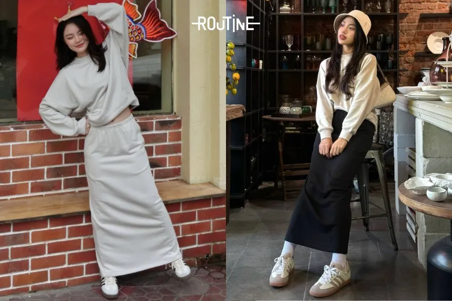 item váy nỉ dài cho mùa thu đông