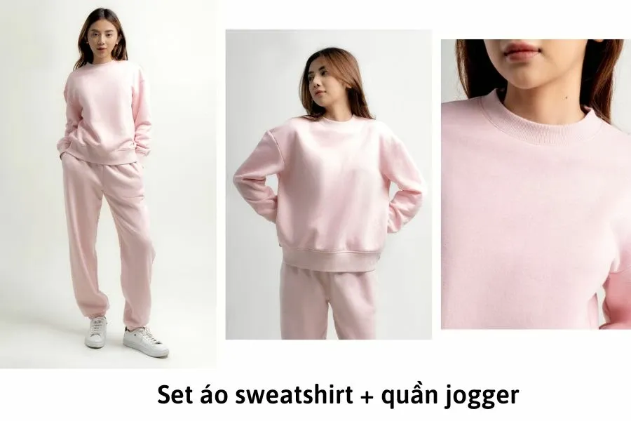Full set đồ nỉ hồng ngọt ngào nữ tính