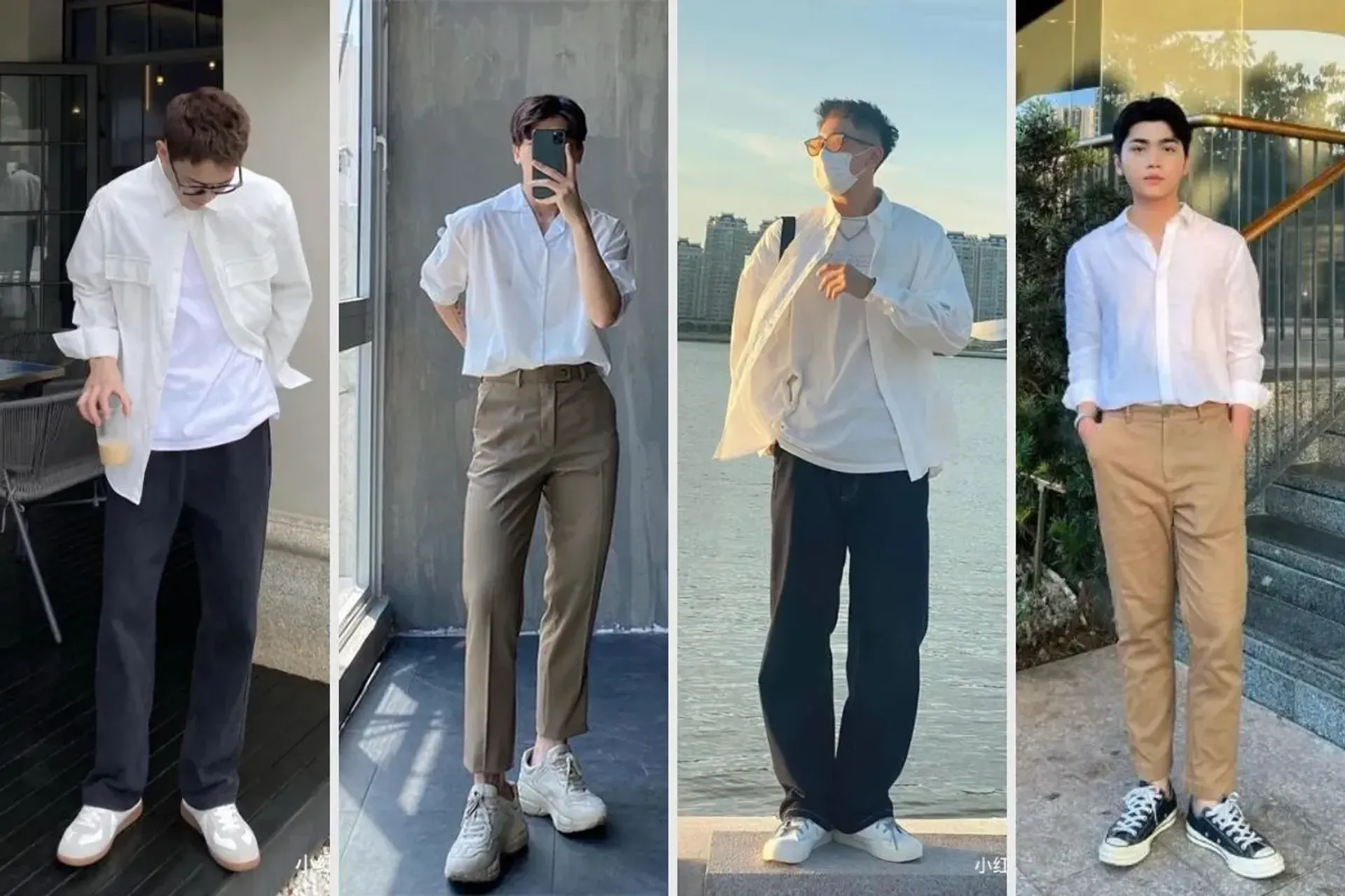 Phối quần tây với áo sơ mi chỉn chu là gợi ý đơn giản cho nam khi đi chùa