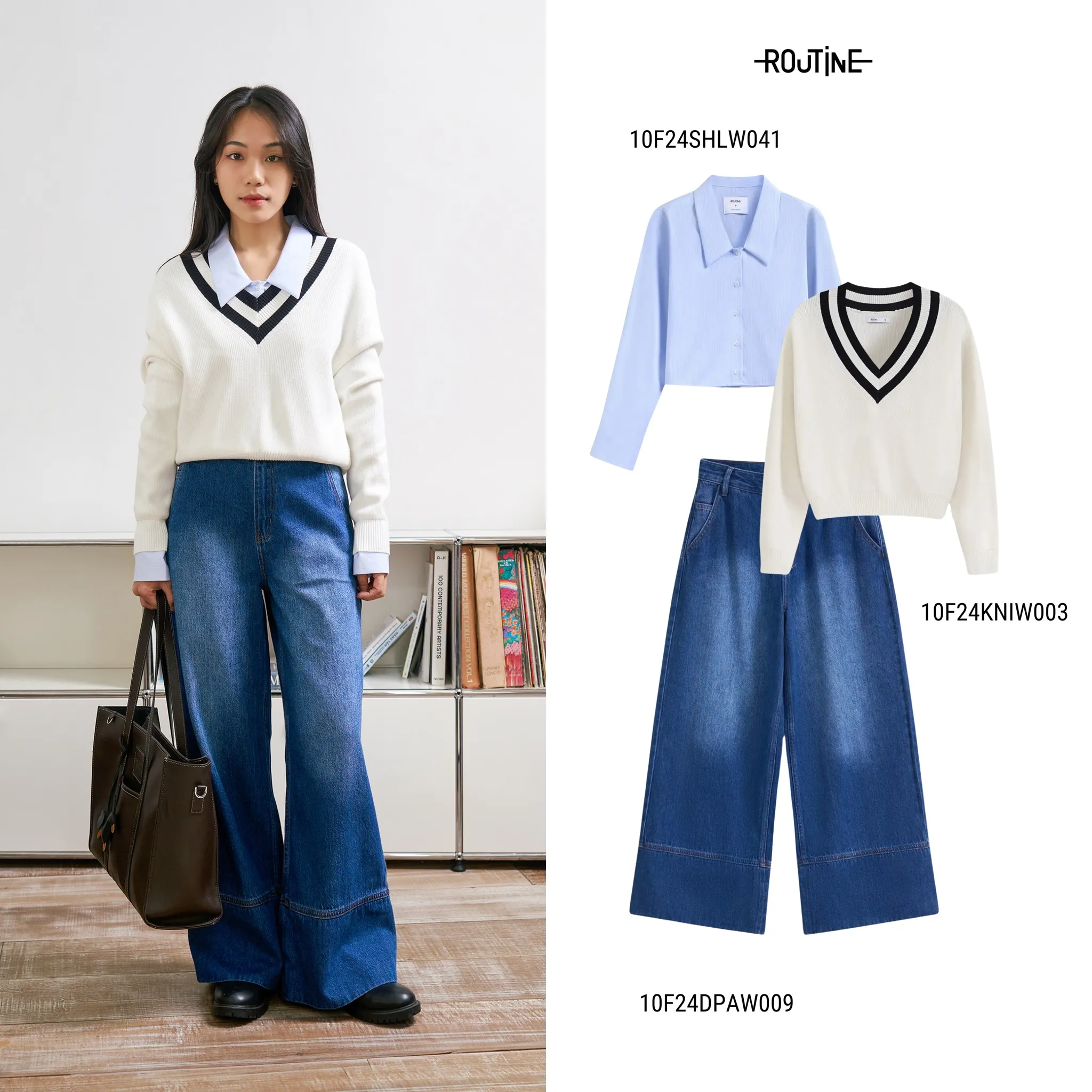 phối áo sơ mi cùng quần jean dài