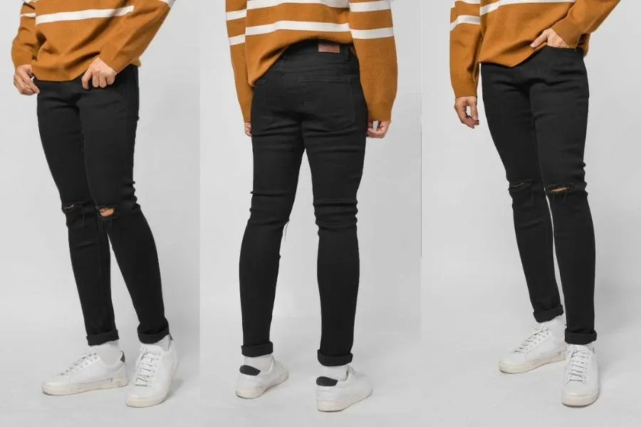 Quần jean skinny rách gối thích hợp với những bạn nam cá tính và phong cách