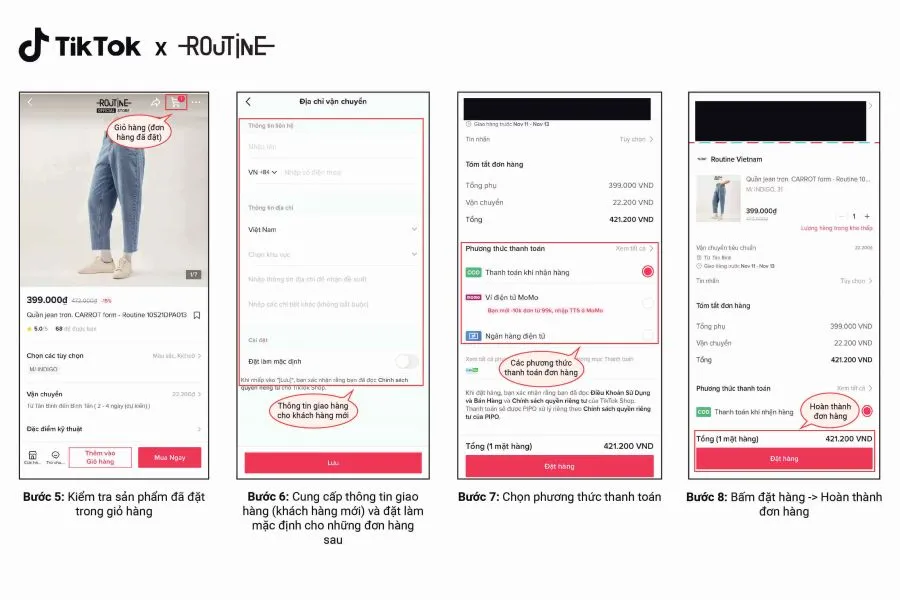 Hướng dẫn mua hàng trên tiktok shop của Routine