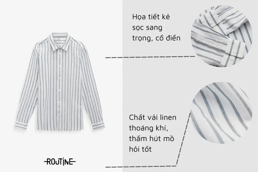 Họa tiết kẻ sọc nổi bật trong các kiểu áo sơ mi linen hot nhất năm nay