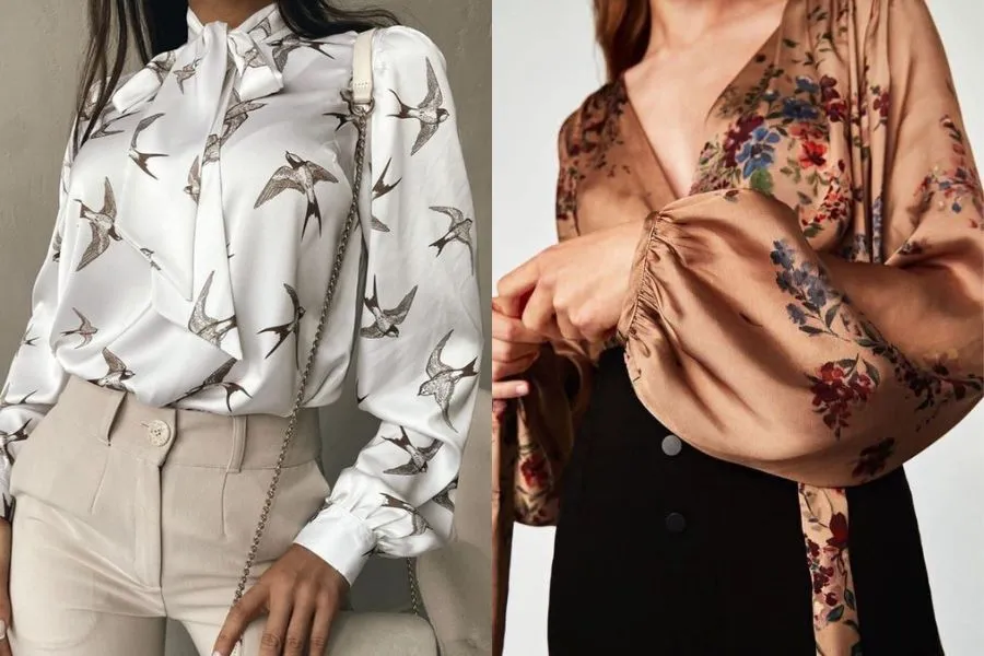 Áo sơ mi lụa nữ họa tiết được thiết kế ngày càng đa dạng từ kiểu dáng đến hoa văn