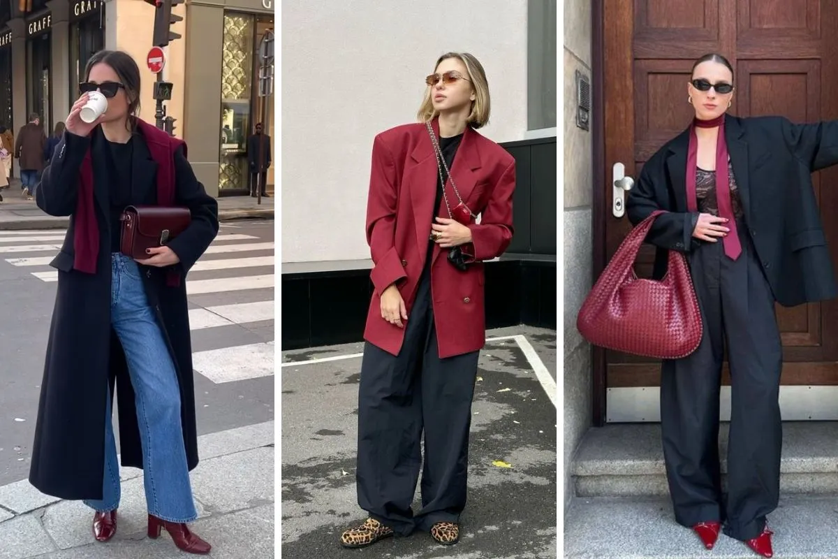 phối đồ màu burgundy với màu đen