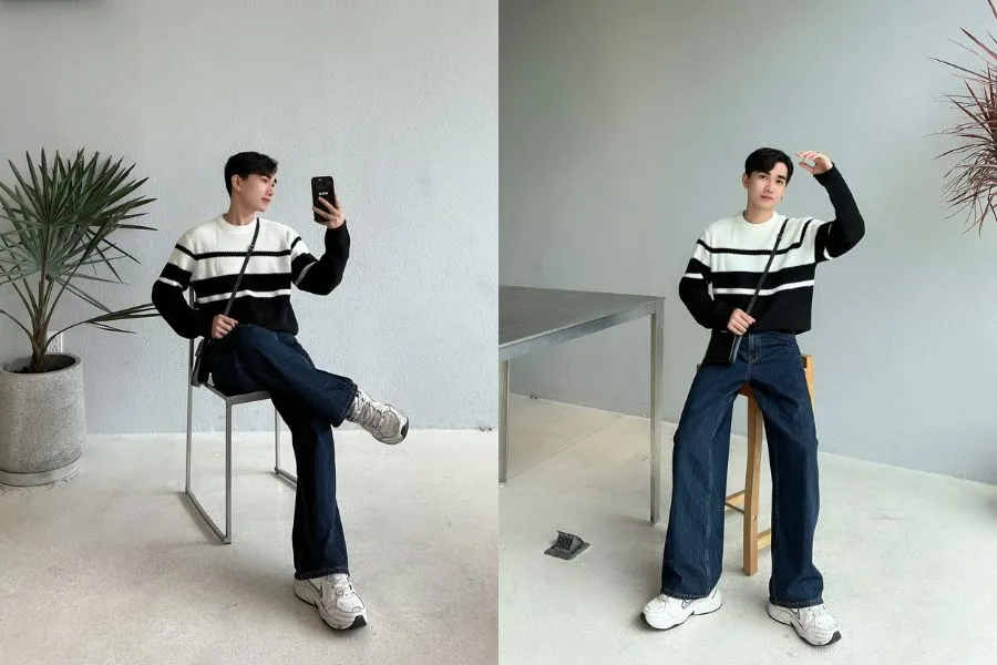 Quần bò nam ống rộng là một trong những sự lựa chọn an toàn cho các chàng trai.