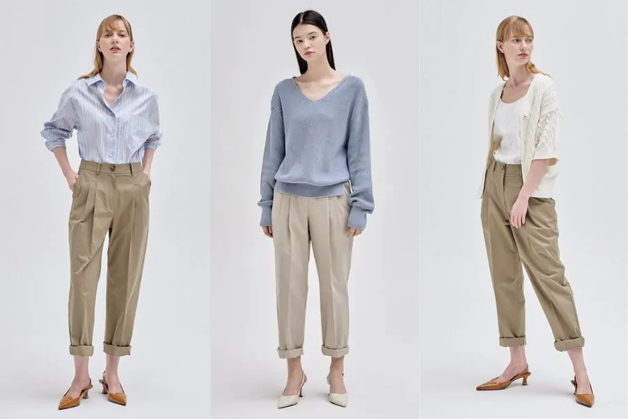 Quần kaki baggy xắn gấu tạo cảm giác trẻ trung hiện đại hơn cho những outfit công sở