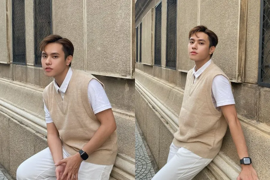 Áo len cổ chữ V cộc tay có thể chọn mix cùng những loại áo khác để tăng tính thẩm mỹ cho outfit.