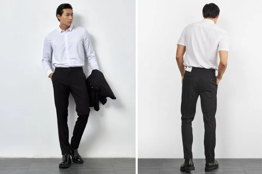 Áo sơ mi trắng nam mặc với quần tây đen nam luôn mang đến vẻ lịch lãm cho mọi chàng trai