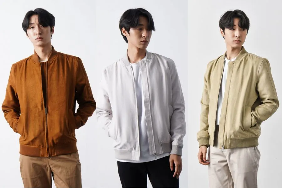 Áo khoác da lộn bomber mix quần kaki đem đến vẻ đẹp sang trọng và quý phái