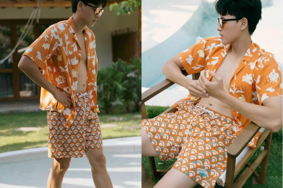 Set đồ đi biển nổi bật cho các chàng tham gia các hoạt động tắm biển, thể thao.
