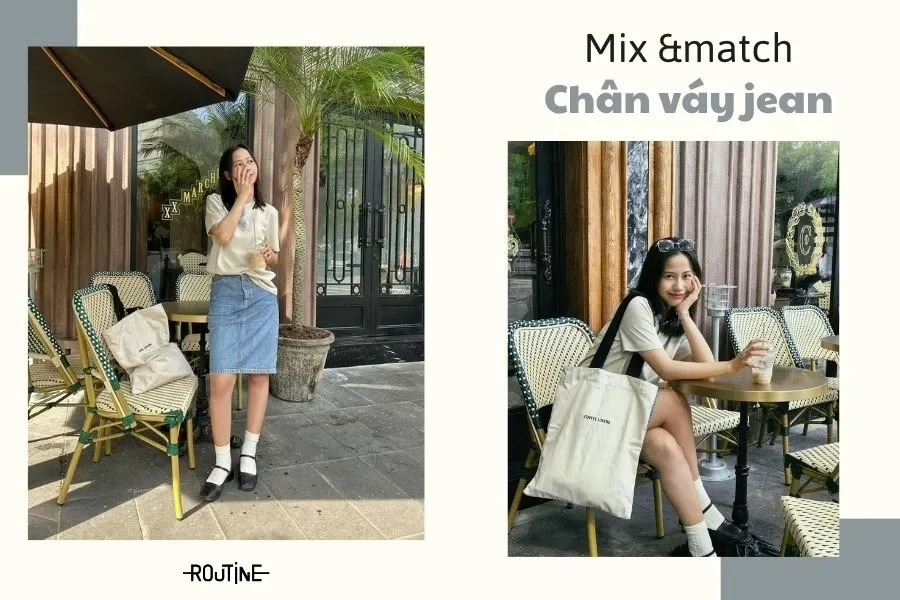 Gợi ý phối đồ du lịch mùa thu nữ với chân váy jean năng động và trẻ trung