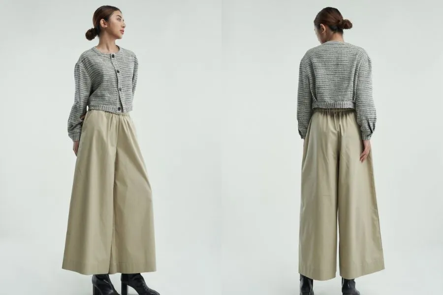 Chiếc quần váy lưng thun thoải mái, cá tính mang lại phong cách cá tính, hiện đại nơi công sở.