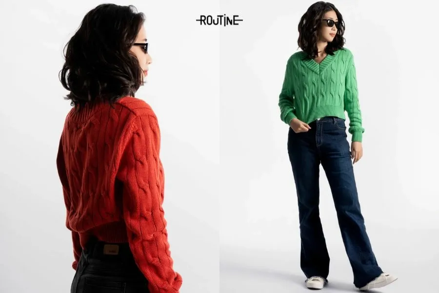 Cách phối đồ đông với áo len cổ V để mặc đi làm