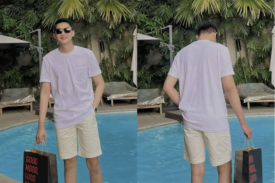 phối đồ với áo phông nam trắng hiện đại