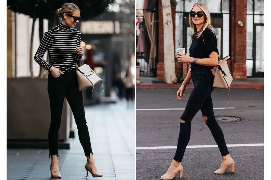 Đôi giày cao gót mix cùng quần jean vô cùng thời thượng