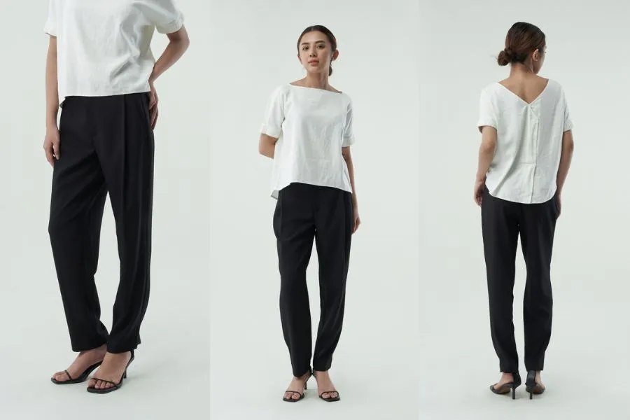 Cách mix quần tây nữ cùng áo thun tay ngắn giúp các nàng có một tổng thể năng động, trẻ trung.