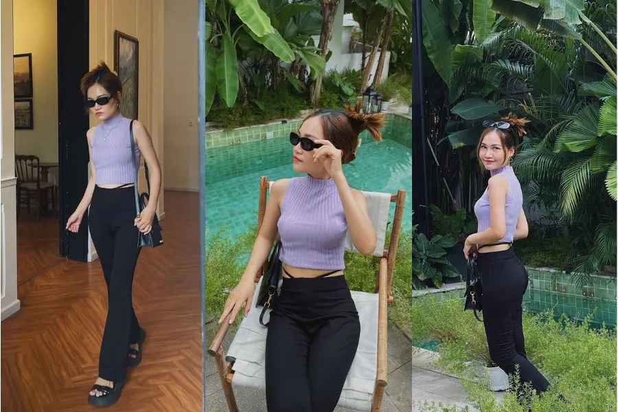 Chiếc áo sát nách mang đến một phong cách năng động, thoải mái phối cùng quần vải nữ.