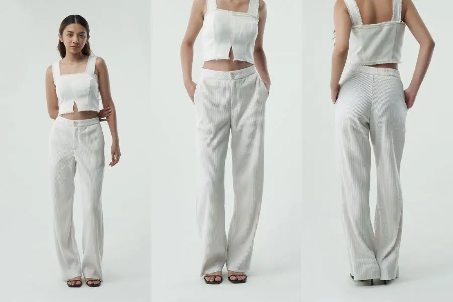 Quần tây nữ mix cùng áo croptop là cách mix quen thuộc, đầy cá tính của chị em phụ nữ.