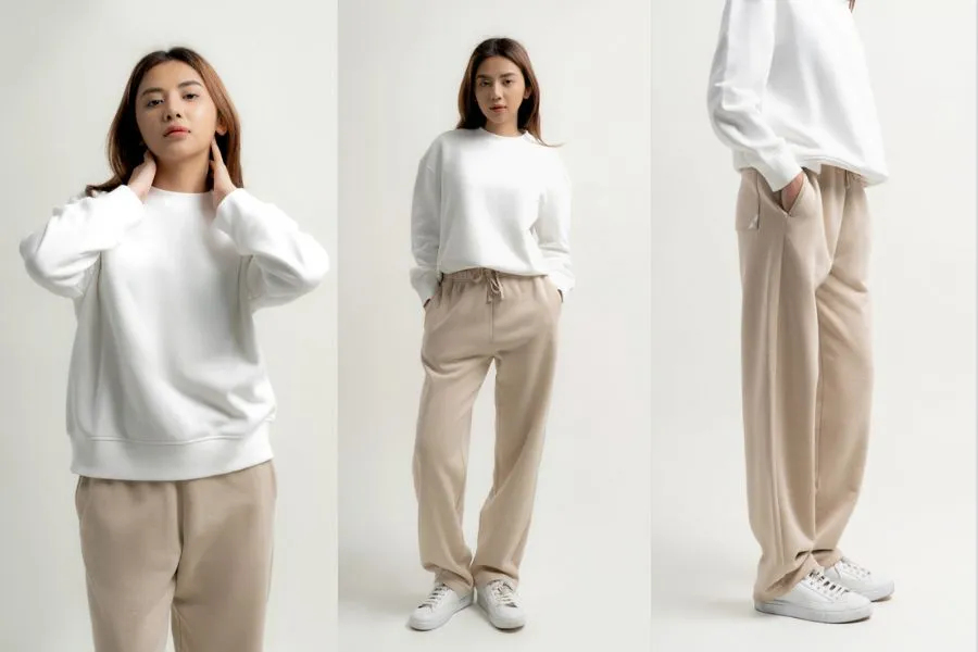 Quần jogger nữ cùng áo cùng áo sweater nỉ là một bộ đôi phối hợp vô cùng ăn ý và hài hòa.