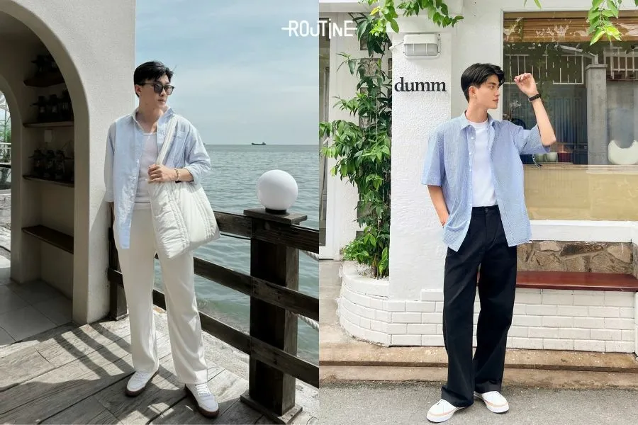 Outfit mang phong cách thời trang Hàn Quốc nam có màu sắc nhẹ nhàng