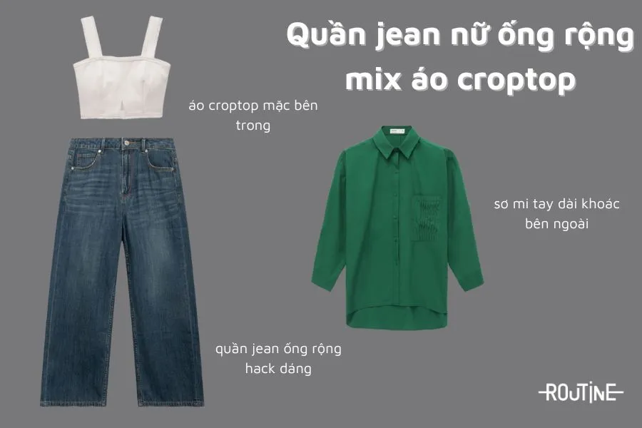 Phối quần jean nữ ống rộng với croptop cá tính mà vẫn thanh lịch