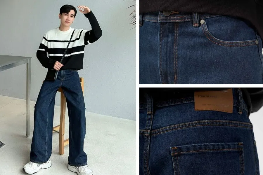 Quần jean ống rộng mix cùng áo len thanh lịch