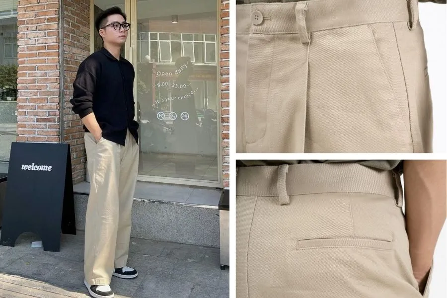 Đơn giản nhưng tinh tế với quần kaki ống rộng mix cùng áo sơ mi cổ trụ