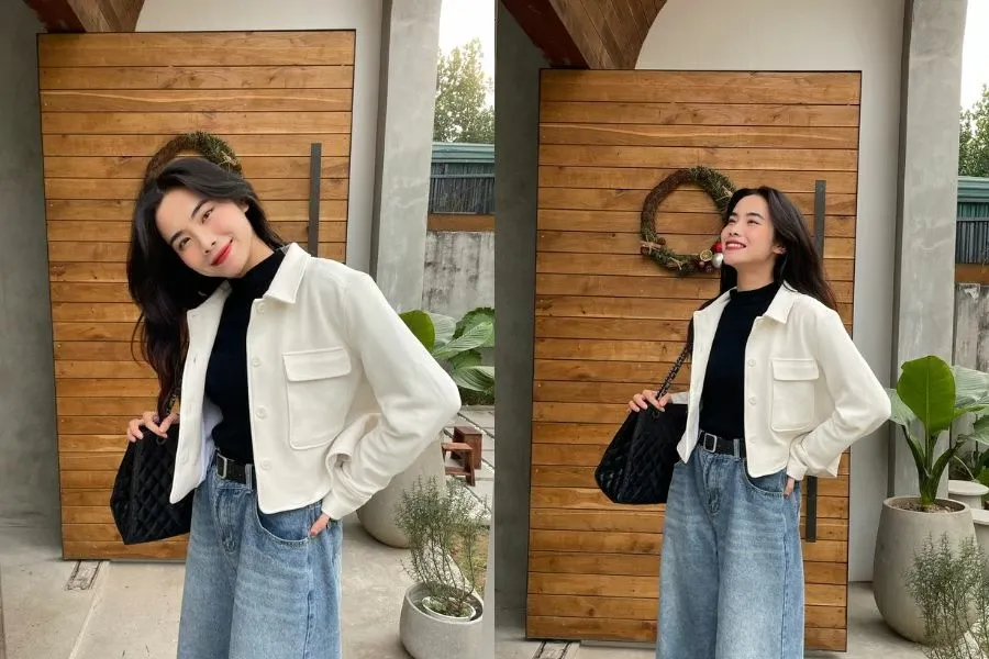 Chiếc áo khoác có thiết kế dáng áo lửng cổ gập mang đặc trưng gọn nhẹ nhưng lại có tính thời trang rất cao.