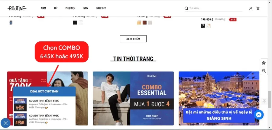 Chọn combo 495k hoặc 645k