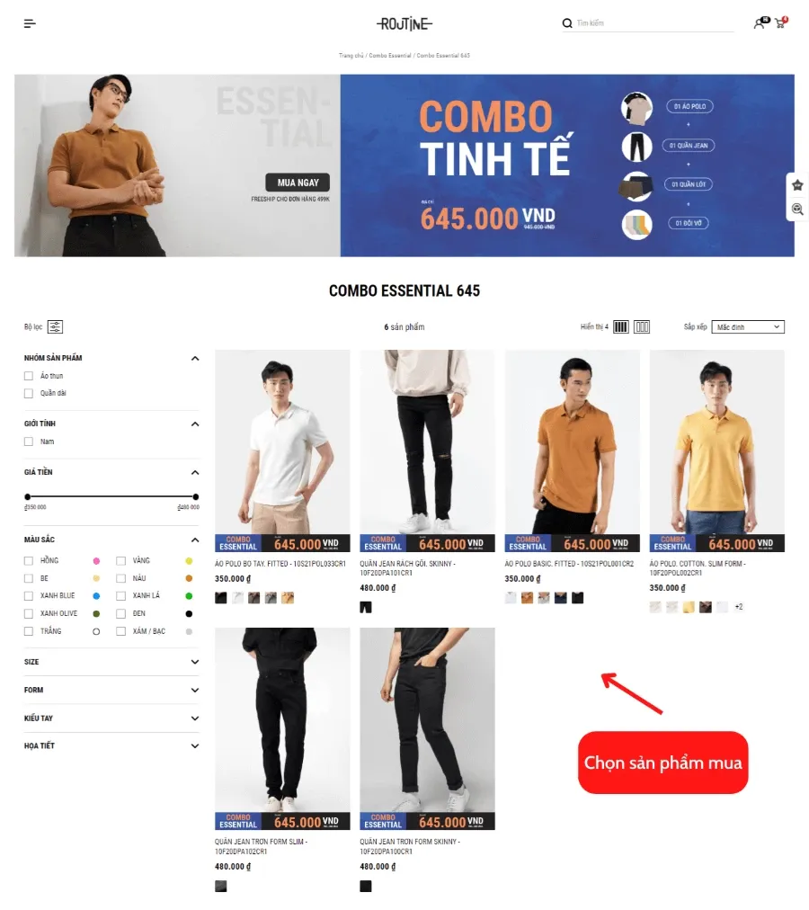 Màn hình hiển thị Combo Tinh tế