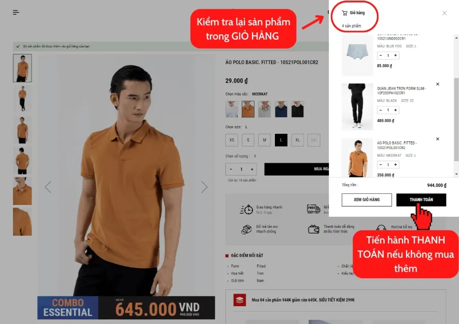 Kiểm tra sản phẩm trong giỏ hàng